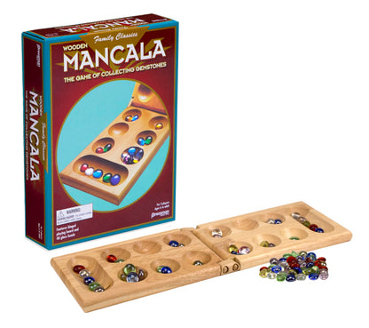 Pressman 4426-06 Mancala - Real Wood Folding Set, with Multicolor Stones | 1 pack | Family Classics Mancala