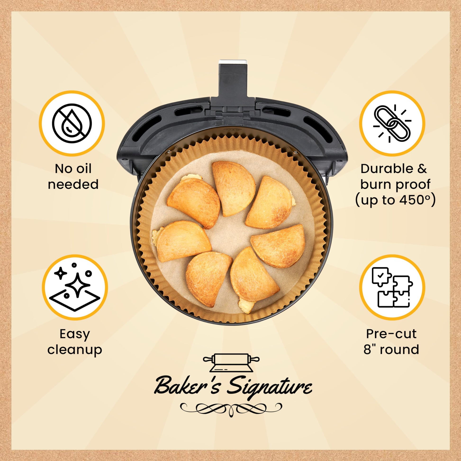 Baker's Signature Disposable 8" Round Air Fryer Parchment Paper Liner, 250 Pcs - Compatible with Up to 5.8 qt Baskets (Package May Vary) - Available at All In One Marketplace Canada