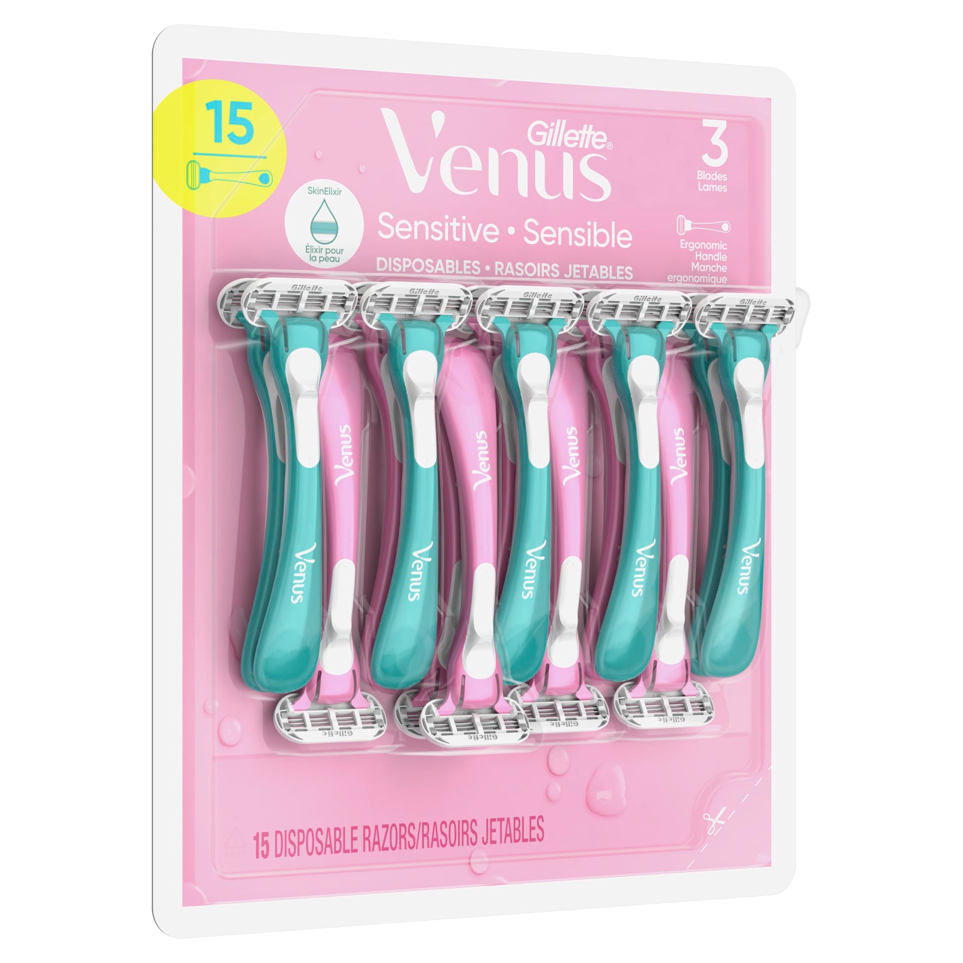Gillette Venus Sensitive Disposable Razors for Women with Sensitive Skin, Delivers Close Shave with Comfort, 15 Count (Pack of 1) - Available at All In One Marketplace Canada