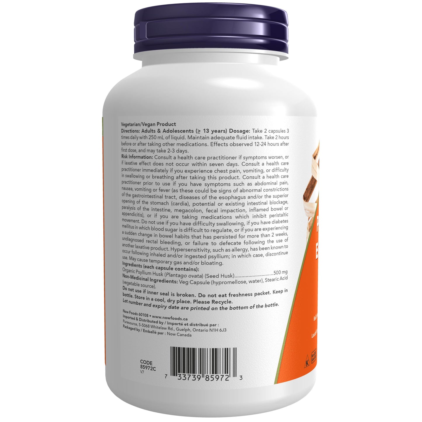NOW Supplements, Psyllium Husk Caps 500 mg, Natural Soluble Fibre, Intestinal Health*, 500 Veg Capsules