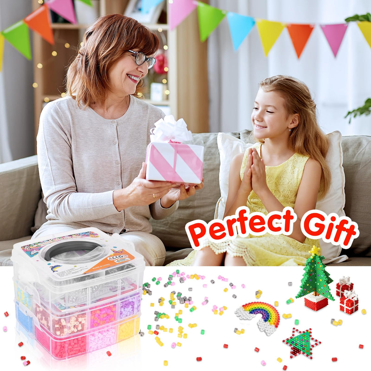 Fuse Beads Kit for Kids: 10000PC Melty Beads Set, 5MM Iron Melting Beads Craft Kit with 8 Pegboards,5 Ironing Paper and Accessories, Arts and Crafts Set Toys Gifts for Boys Girls Christmas Birthday 🍁 All In One Marketplace Canada