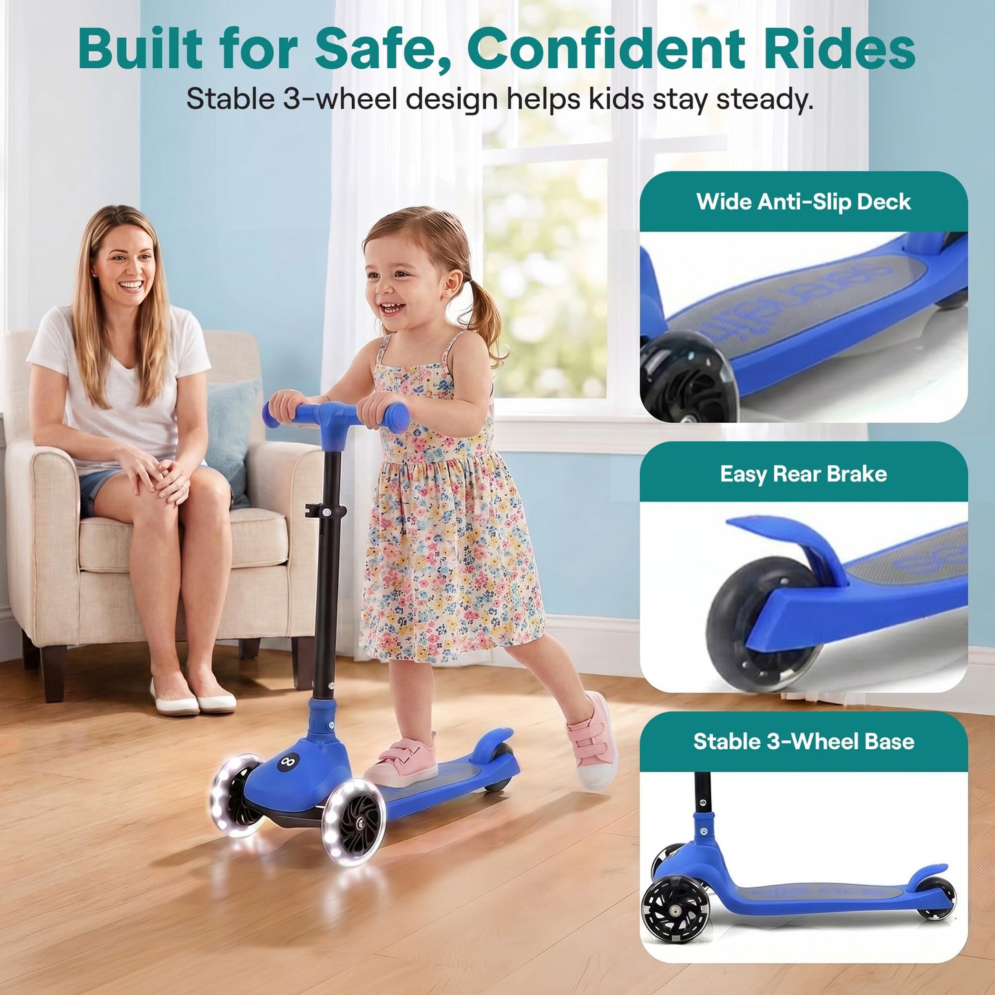 SereneLife 3 Wheel Scooter for Kids or Toddler Ages 2+ (Blue) 🍁 All In One Marketplace Canada