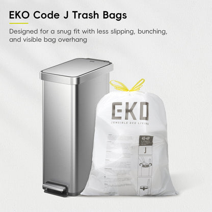 EKO Hudson Slim 50L / 13.2 Gallon Kitchen Trash Can with Lid, Stainless Steel Step Garbage Can for Kitchen or Home, Space-Saving Garbage Can with Soft Close Lid, Stay-Open, Liner Ring, Handle
