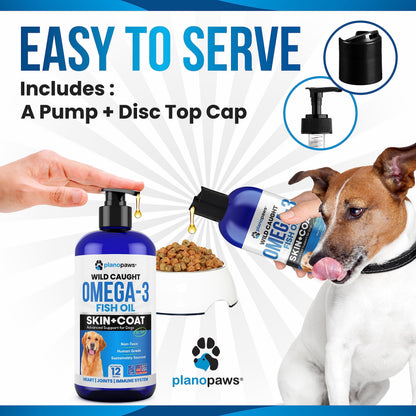 Omega 3 Fish Oil for Dogs – Liquid Dog Fish Oil Supplement – Supports Skin & Coat Health – Joint, Brain & Heart Support – for All Breeds & Ages