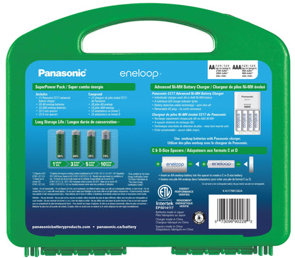 Panasonic KKJ17MCC82A KKJ17MCC82A Eneloop Power Pack, New 2100 Cycle, 8AA, 2AAA, 2 "C Spacers, 2 "D Spacers, Advanced Individual Battery Charger