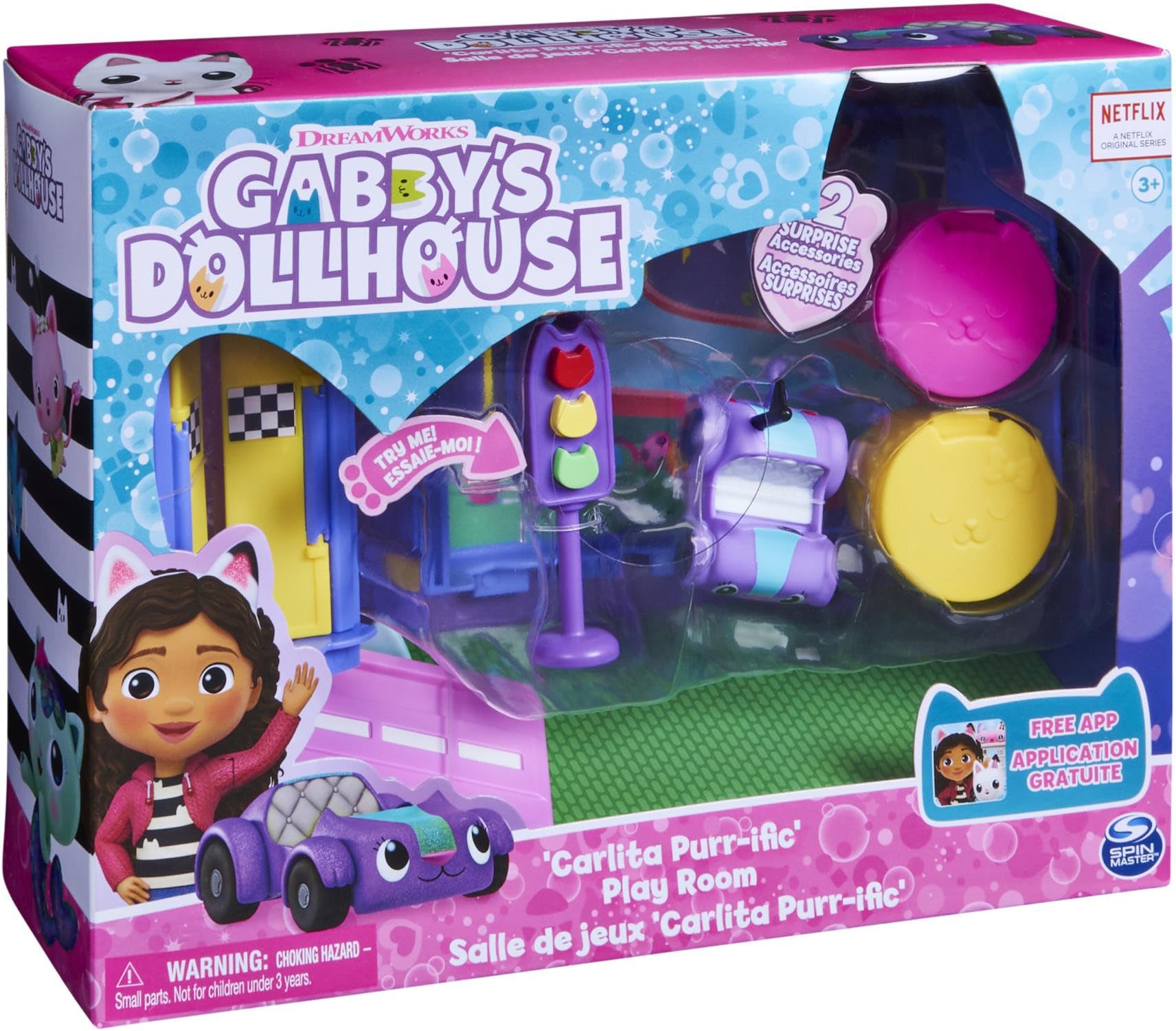 Gabby's Dollhouse, Carlita Purr-ific Play Room with Carlita Toy Car, Accessories, Furniture and Dollhouse Deliveries, Kids Toys for Ages 3 and up DREAMWORKS GABBY'S DOLLHOUSE