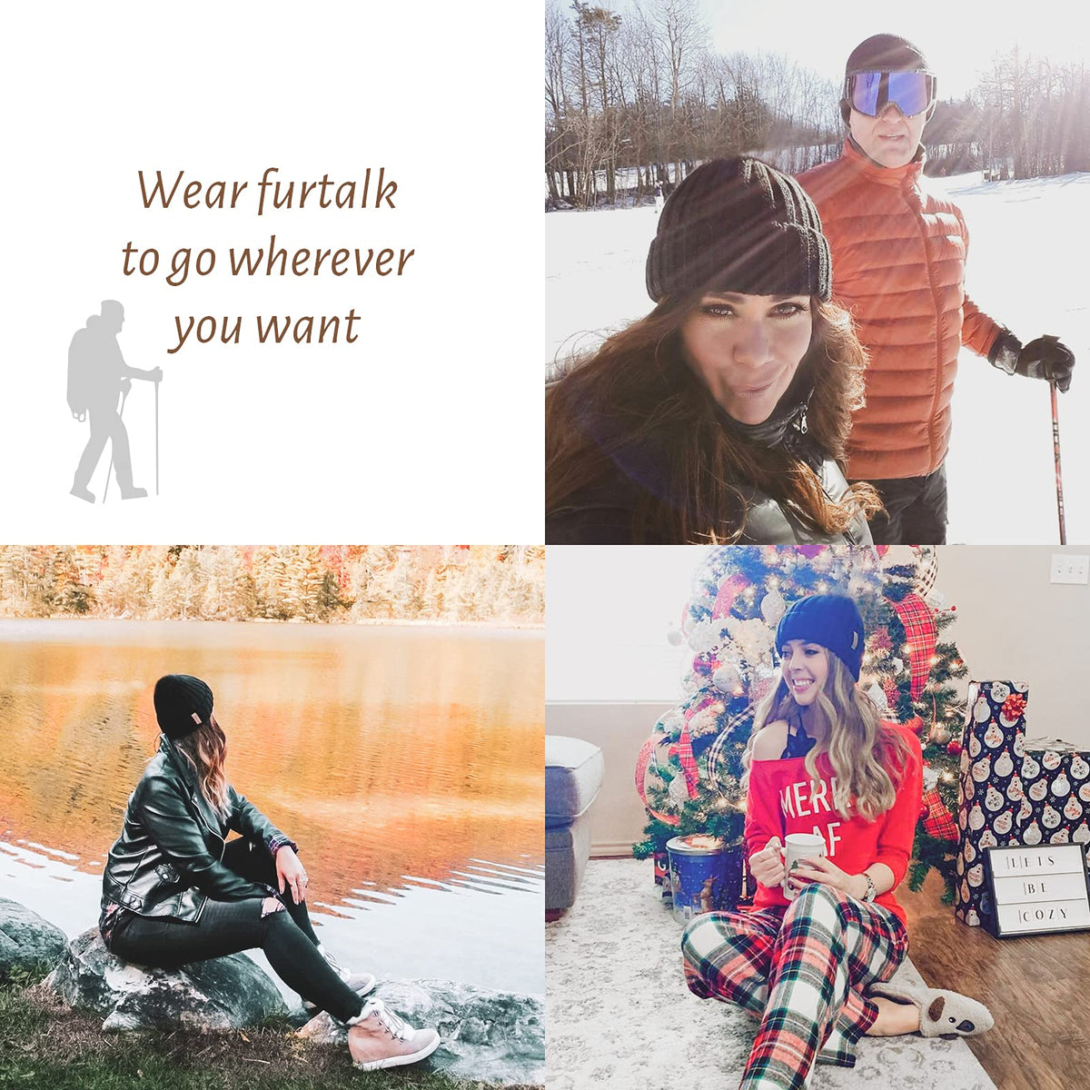 FURTALK Knit Beanie Hats for Women Men Double Layer Fleece Lined Chunky Winter Hat Beige 🍁 All In One Marketplace Canada