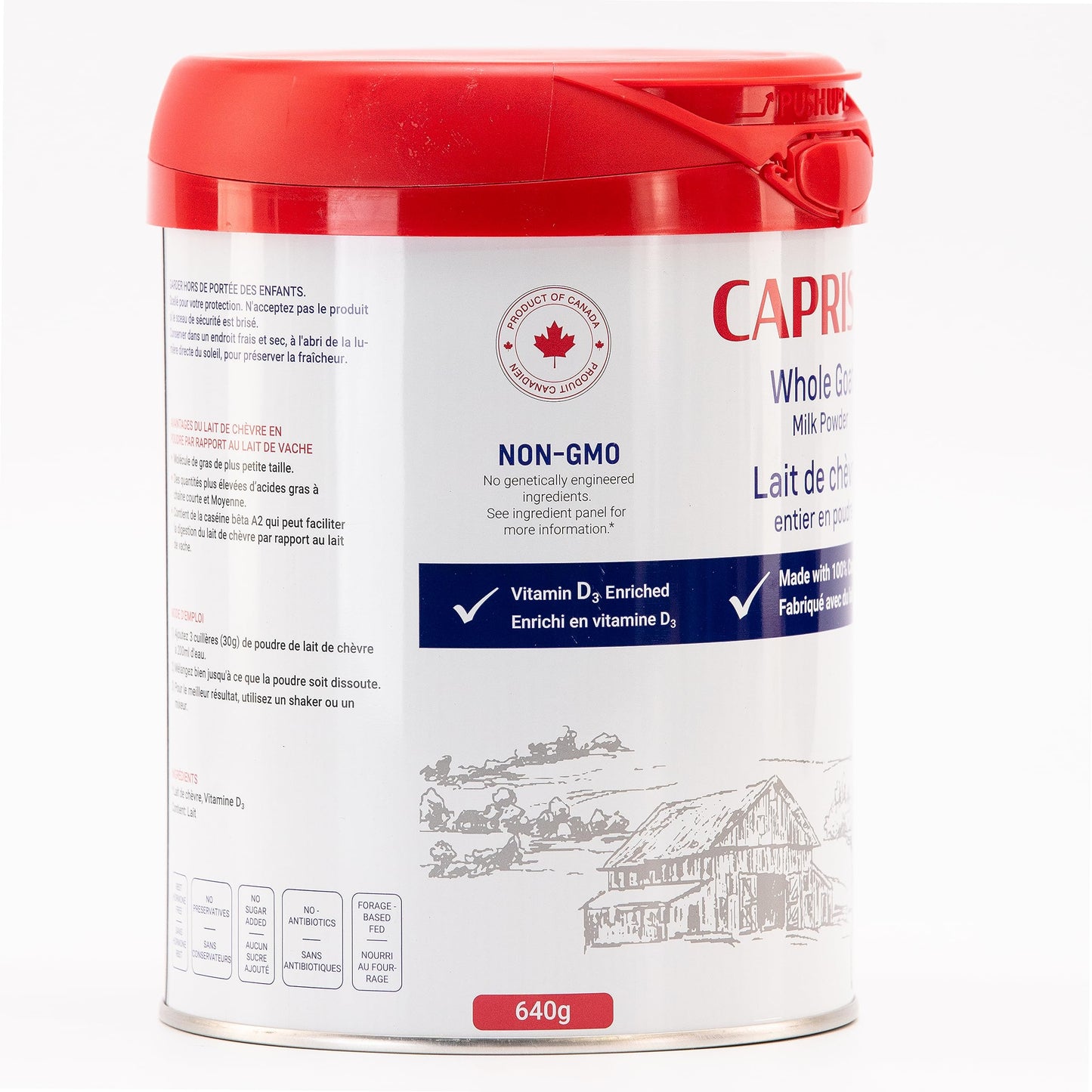 CAPRISS Whole Goat Milk Powder 640g – Vitamin D3 Enriched, 100% Canadian, Antibiotic-Free, Gentle Digestion
