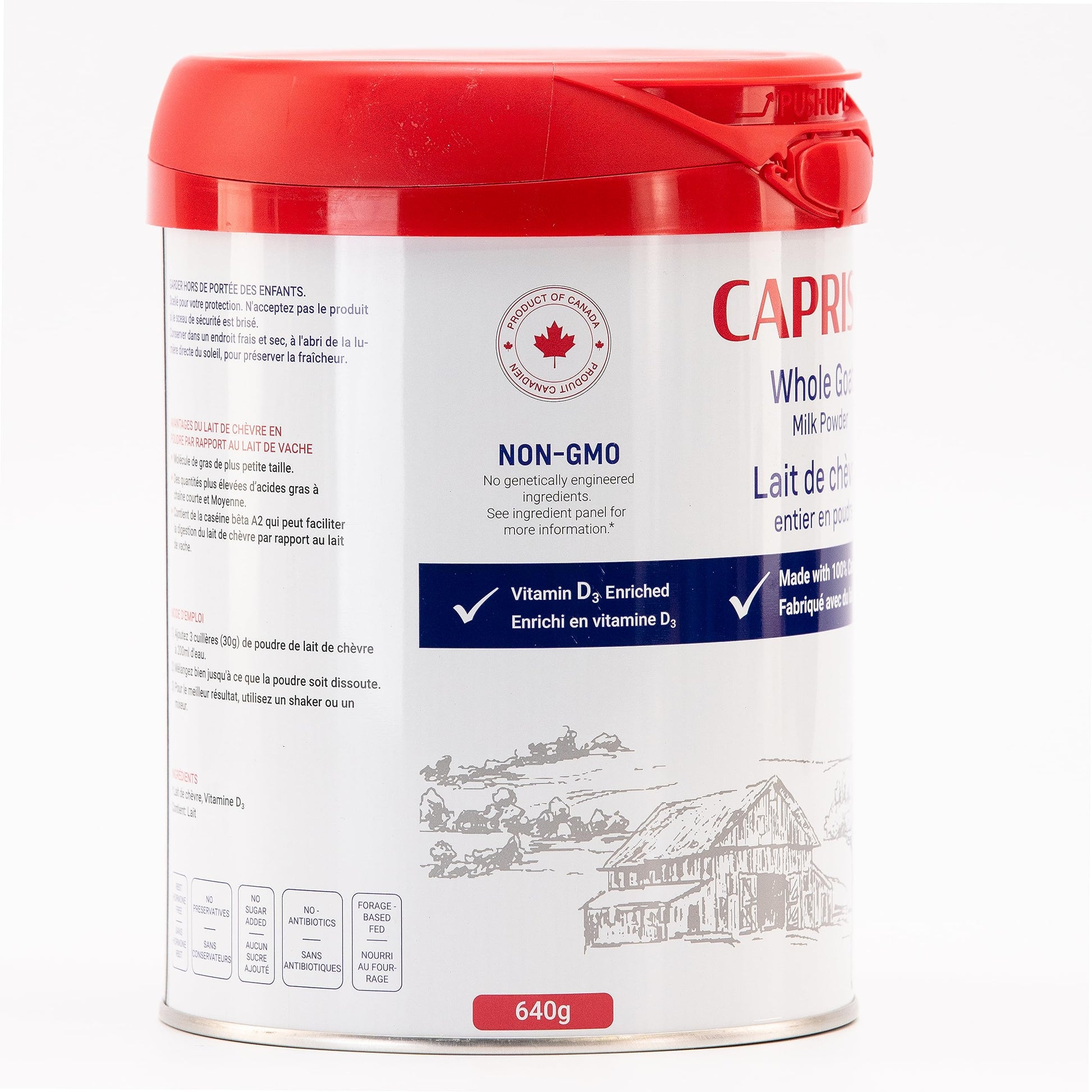 CAPRISS Whole Goat Milk Powder 640g – Vitamin D3 Enriched, 100% Canadian, Antibiotic-Free, Gentle Digestion