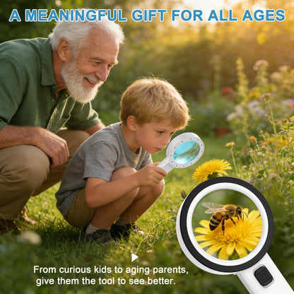 Ultra-Clear Magnifying Glass with Light, Lightweight Handheld Reading Magnifier with 12 LED, Optical Glass Lens for Seniors, Macular Degeneration, Close Work, Coins & Pill Bottle - Available at All In One Marketplace Canada