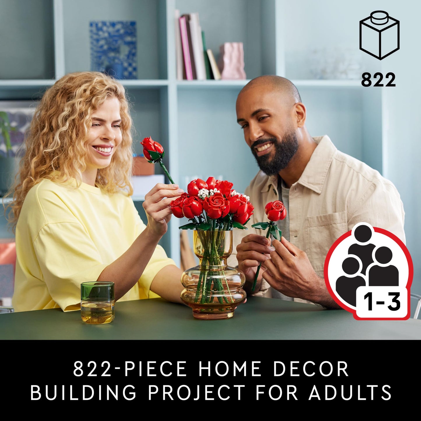 LEGO Botanicals Bouquet of Roses Artificial Flowers - Fake Red Roses Building Set for Adults, Ages 18+ - Gifts for Birthdays - Home Decor for Table Display - 10328 LEGO