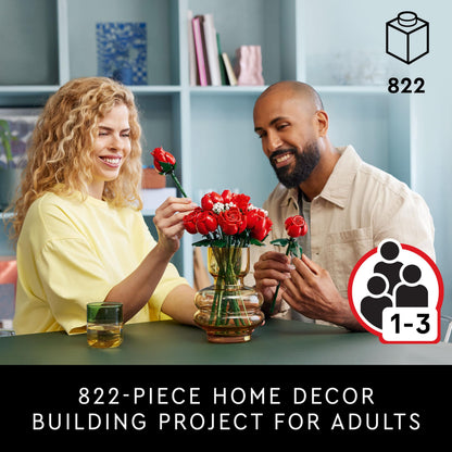 LEGO Botanicals Bouquet of Roses Artificial Flowers - Fake Red Roses Building Set for Adults, Ages 18+ - Gifts for Birthdays - Home Decor for Table Display - 10328 LEGO