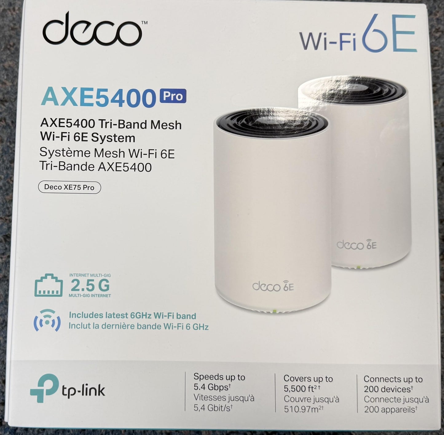 TP-Link Deco AXE5400 Tri-Band WiFi 6E Mesh System(Deco XE75 Pro) - 2.5G WAN/LAN Port, Covers up to 5500 Sq.Ft, Replaces WiFi Router and Extender, AI-Driven Mesh, New 6GHz Band, 2-Pack 🍁 All In One Marketplace Canada
