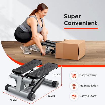 Sunny Health & Fitness Mini Stepper for Exercise, Low-Impact Stair Step Cardio Equipment with Resistance Bands, Digital Monitor - NO. 012-S
