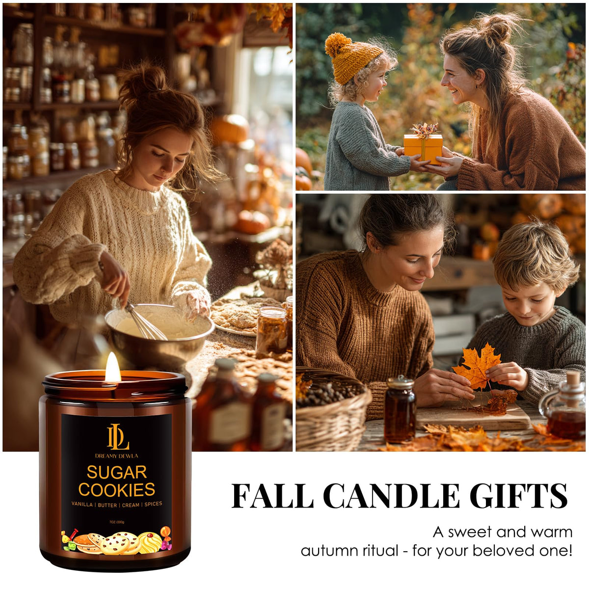 DL DREAMY DEWLA Fall Candle, Sugar Cookies Scented for Home, 7oz Soy Wax 🍁 All In One Marketplace Canada