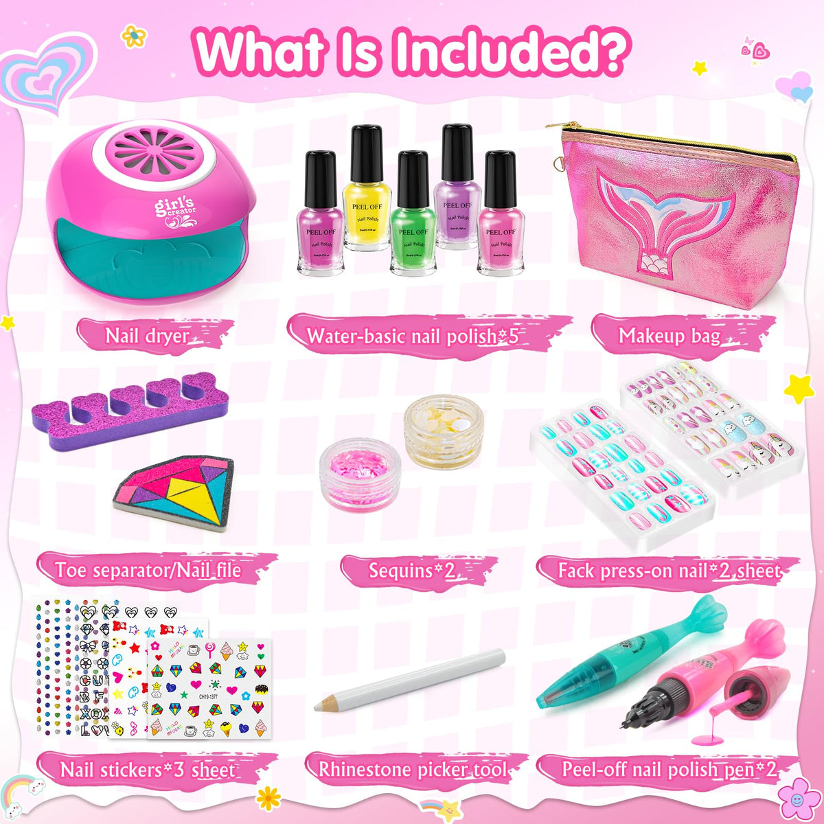 Amagoing Kids Nail Polish Set for Girls, Girls Nail Kit Ages 7-12 with Nail Dryer, Quick-Dry Nail Polish, Nail Art Pens, Press on Nail, Makeup Bag, Spa Manicures Birthday Christmas Gift Toy 6 7 8 9 10 11 Years Old 🍁 All In One Marketplace Canada