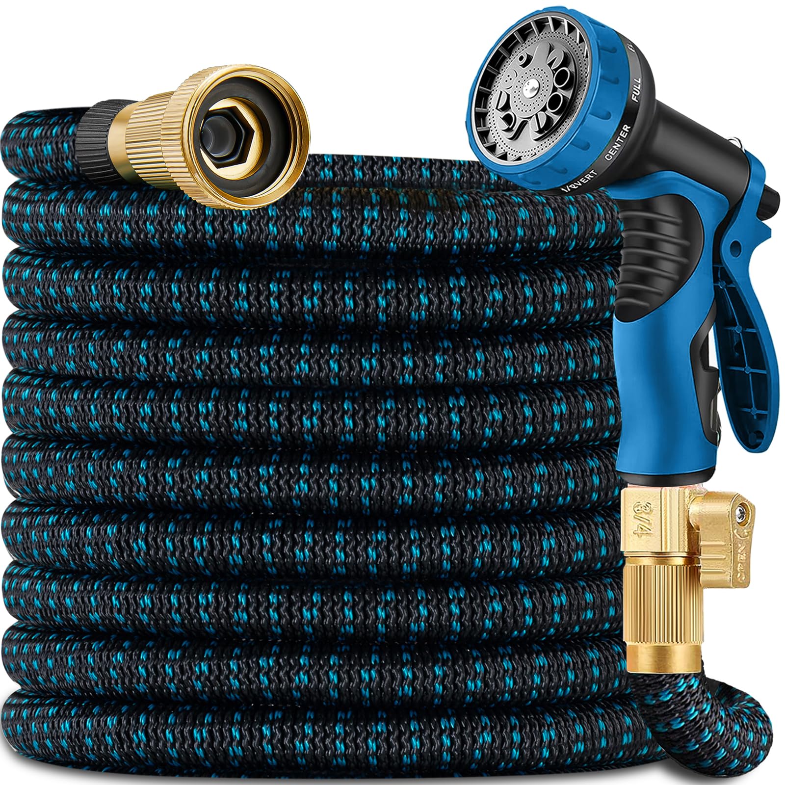 200 ft Expandable Garden Hose with 10 Spray Nozzle - Heavy Duty Superior Strength 3750D - 4 -Layer Latex Core - Expanding Water Hoses - Extra Strong Brass Connectors/Storage Bag
