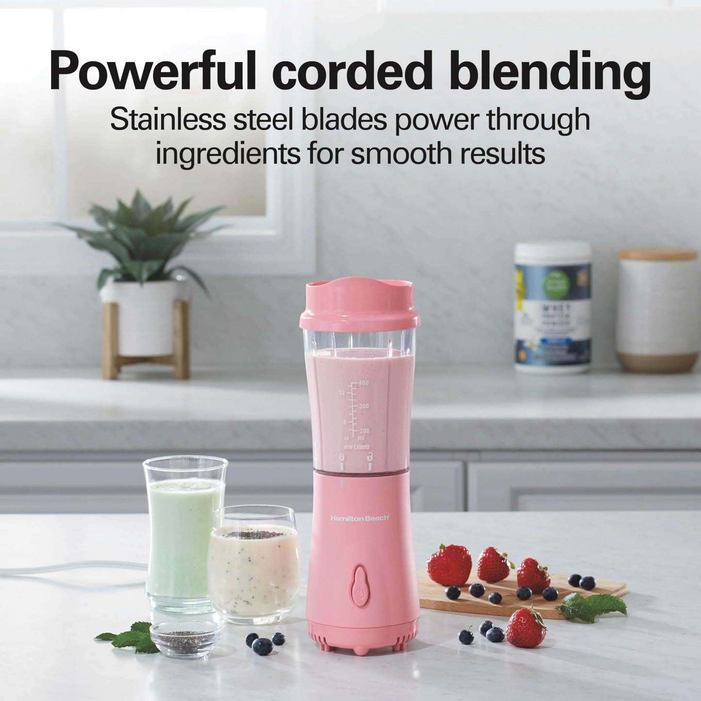 Hamilton Beach Personal Blender for Smoothies & Protein Shakes, Portable Single Serve Blender with Travel Lid, 14 oz BPA-Free Jar, 175W, Compact Countertop Blender Coral, 51171 🍁 All In One Marketplace Canada