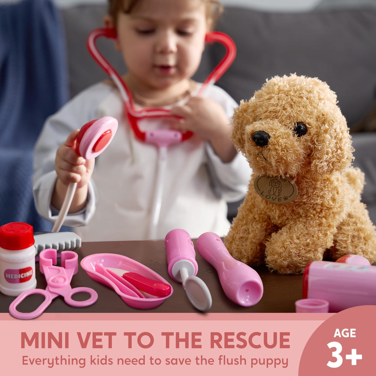 SYNCFUN Doctor Kit for Girls, 22 PCS Veterinarian Playset for Kids, Vet Kit with Dog Toy, Stethoscope, Storage Bag and Accessories, Pretend Role Play for Toddlers 3 4 5 6, Christmas and Birthday Gifts 🍁 All In One Marketplace Canada