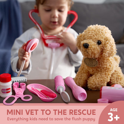 SYNCFUN Doctor Kit for Girls, 22 PCS Veterinarian Playset for Kids, Vet Kit with Dog Toy, Stethoscope, Storage Bag and Accessories, Pretend Role Play for Toddlers 3 4 5 6, Christmas and Birthday Gifts 🍁 All In One Marketplace Canada