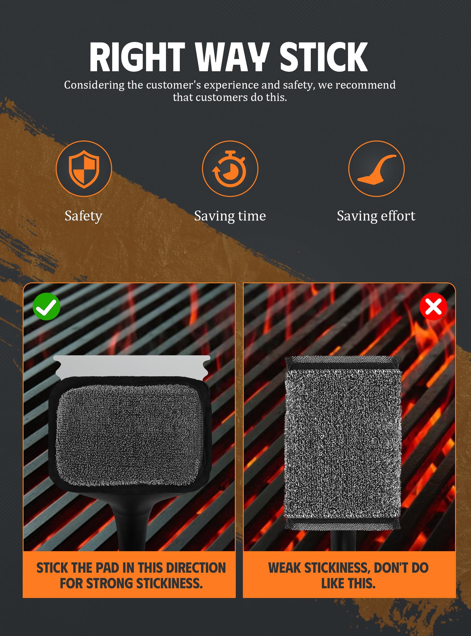 MEKER Grill Brush Bristle Free, Grill Cleaner Brush with 5 BBQ Replacement Head for Cast Iron, Stainless Steel Grates, Safe Grill Scraper Outdoor BBQ Grill, Black - Available at All In One Marketplace Canada