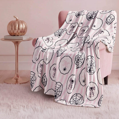Couverture en peluche Juicy Couture, motif toile d'araignée pour Halloween, plaid décoratif doux en polyester pour canapé ou lit, rose clair, 127 cm x 152 cm