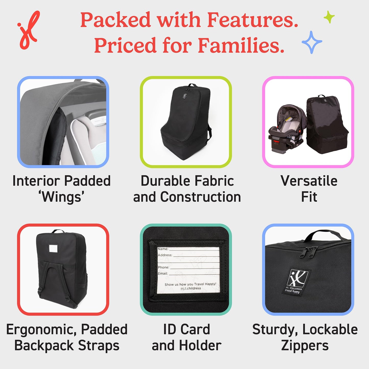 J.L. Childress Padded Backpack Car Seat Bag - Travel Bag for Airplane, Fits Most Baby & Infant Car Seats, Boosters, & Carriers, Airport Accessories for Gate Check or Baggage Check - Ultimate, Black 🍁 All In One Marketplace Canada