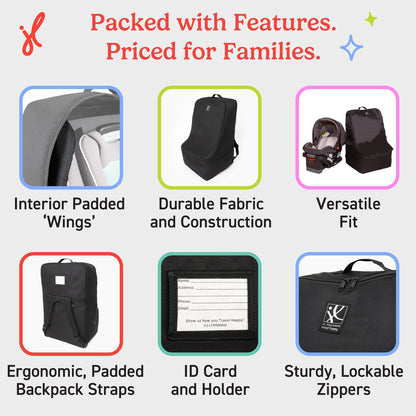 J.L. Childress Padded Backpack Car Seat Bag - Travel Bag for Airplane, Fits Most Baby & Infant Car Seats, Boosters, & Carriers, Airport Accessories for Gate Check or Baggage Check - Ultimate, Black 🍁 All In One Marketplace Canada