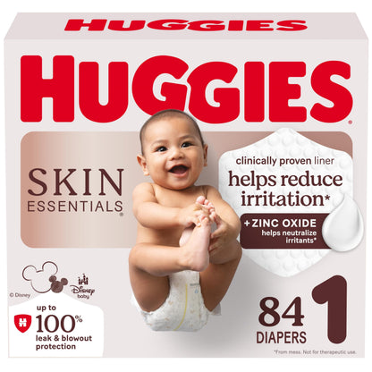 Huggies Size 1 Diapers, Skin Essentials Baby Diapers, Size 1 (8-14 lb.), 84 Ct