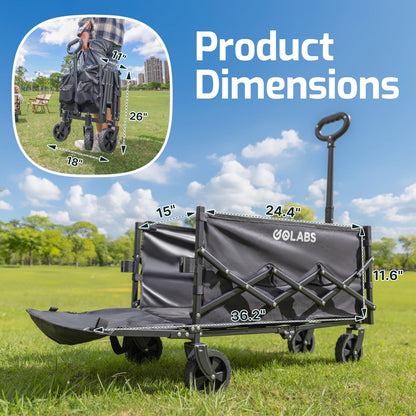 Golabs Collapsible Wagon Cart Max 350lb Load & Expandable Storage 100L, Double Bearing Design for Flexible Steering, Foldable Heavy Duty Garden Cart with 2 Cup Holders for Groceries, Garden & Camping - Available at All In One Marketplace Canada