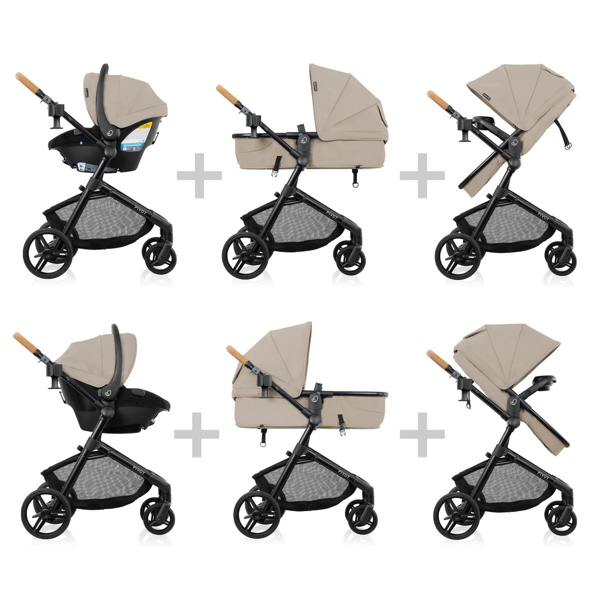 Evenflo Pivot NXT Travel System with LiteMax NXT Infant Car Seat - Latte Tan