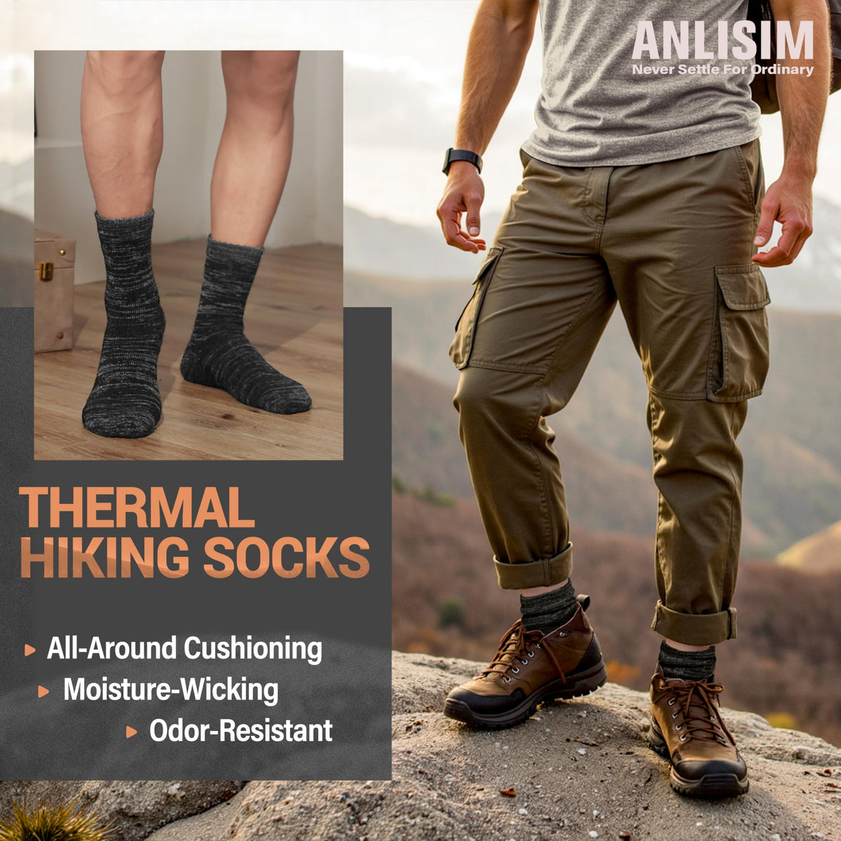 Anlisim Merino Wool Hiking Socks, Boot Crew Work Socks for Women Men 🍁 All In One Marketplace Canada