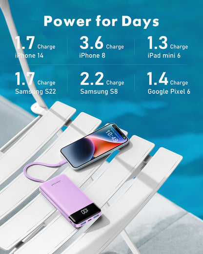 Charmast Portable Charger with Built in Cables, Power Bank with Cords Wires, Slim 10000mAh Travel Battery Pack 6 Outputs 3 Inputs 3A Fast Charging for Samsung Google Pixel LG Moto iPhone iPad - Available at All In One Marketplace Canada
