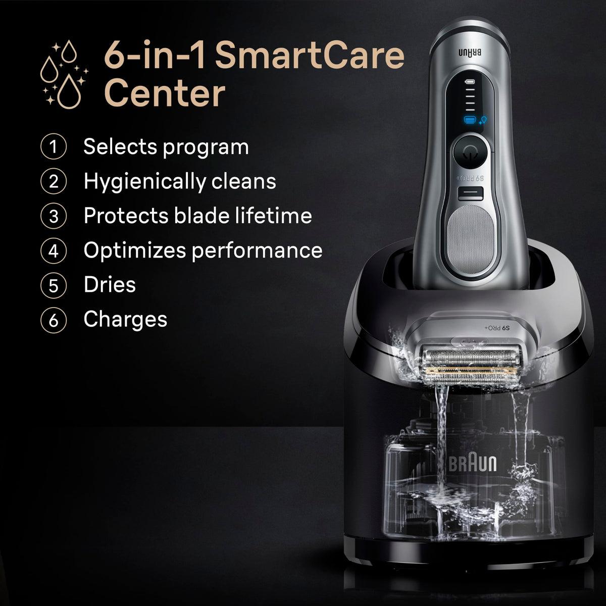 Braun Series 9 PRO+ Electric Razor for Men, Electric Foil Shaver, with Precision Trimmer, Pro SensoAdapt, 6in1 SmartCare Center, 9667CC, Silver
