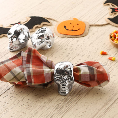 DII Halloween Napkin Rings Novelty Tabletop Décor Set, 3.25x2.25x3, Silver Skull, 6 Piece
