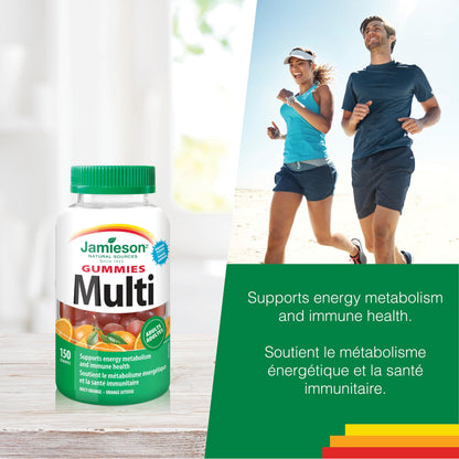 Jamieson Multivitamin Gummies for Adults Juicy Orange Flavour, Supports Immunity, Energy and Overall Health. With Zinc, Vitamin D3, and Biotin, Vegetarian, Non-GMO, No Gluten, Artificial Colours, Flavours or Preservatives, 150 Count - Available at All In One Marketplace Canada