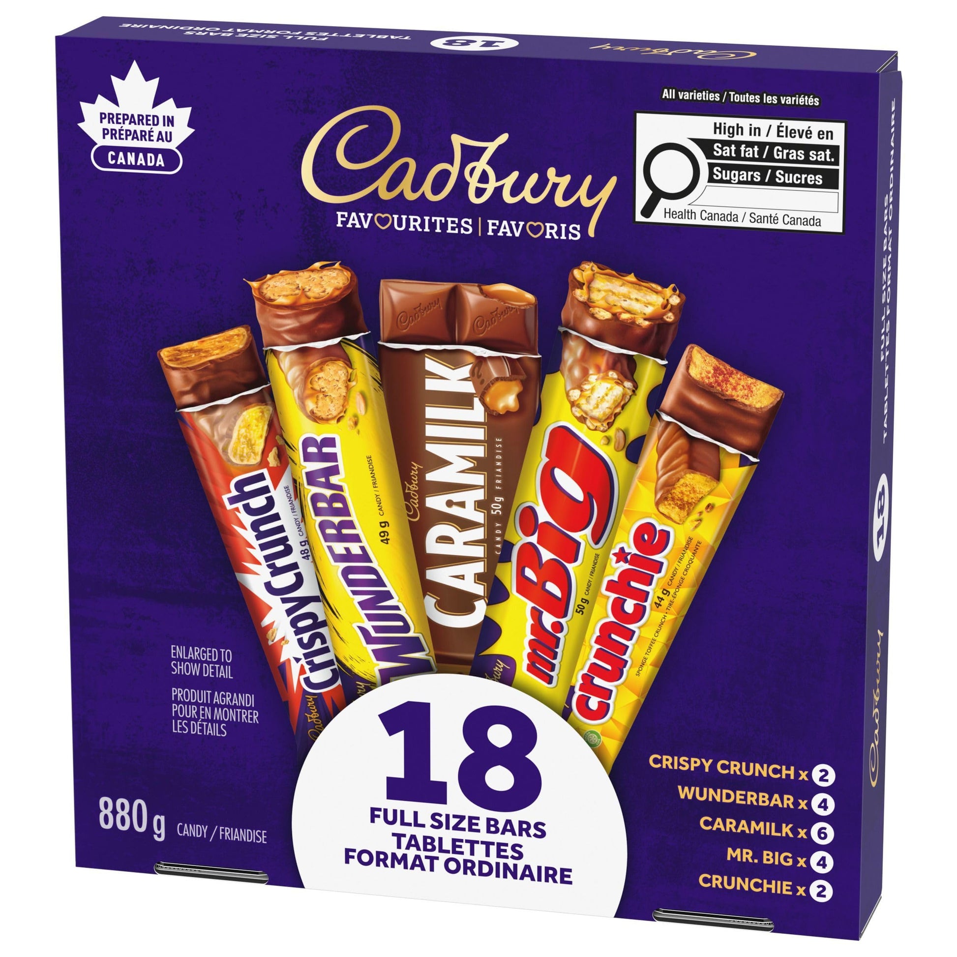 Cadbury 18-Bar Chocolate Variety Pack with Caramilk, Mr. Big, Wunderbar, Crunchie & Crispy Crunch - 880g