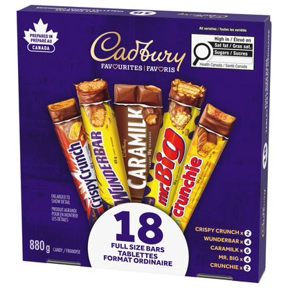 Cadbury 18-Bar Chocolate Variety Pack with Caramilk, Mr. Big, Wunderbar, Crunchie & Crispy Crunch - 880g