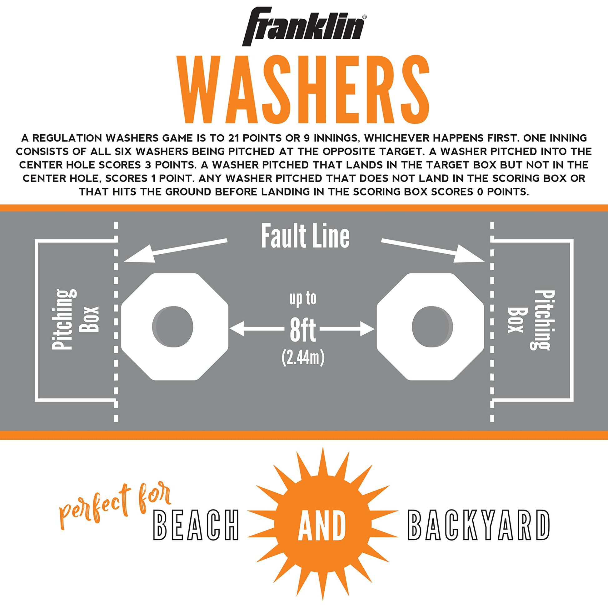 Franklin Sports Washer Toss - 6 Washers and 2 Collapsible Targets - Beach or Camping Outdoor Lawn Game - Official Size Washer Set Franklin Sports