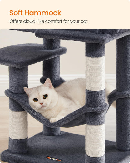 Feandrea Cat Tree Tower, 112 cm, 2 Perches, Hammock, Smoky Gray