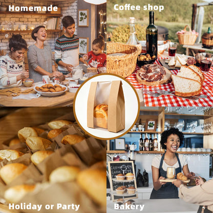 Homrelaxy 60Pcs Paper Bread Bags for Homemade Bread, Sourdough Bag with Window, 13.7 x 8.3 x 3.5 Inch Large Brown Kraft Bakery Bags for Storing Loaves & Snacks, Includes 70 Sealing Stickers - Available at All In One Marketplace Canada