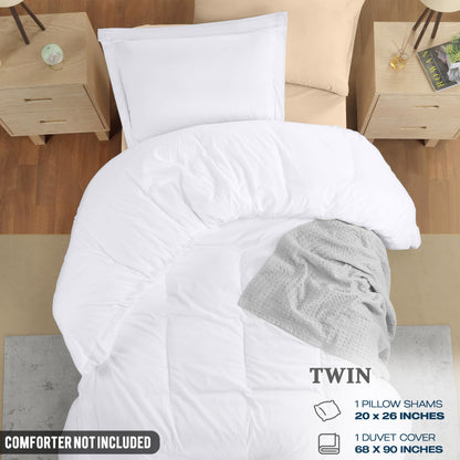 Duvet Cover Twin/Twin XL, 3 PC Cotton Like Polyester, Zipper Closure, White