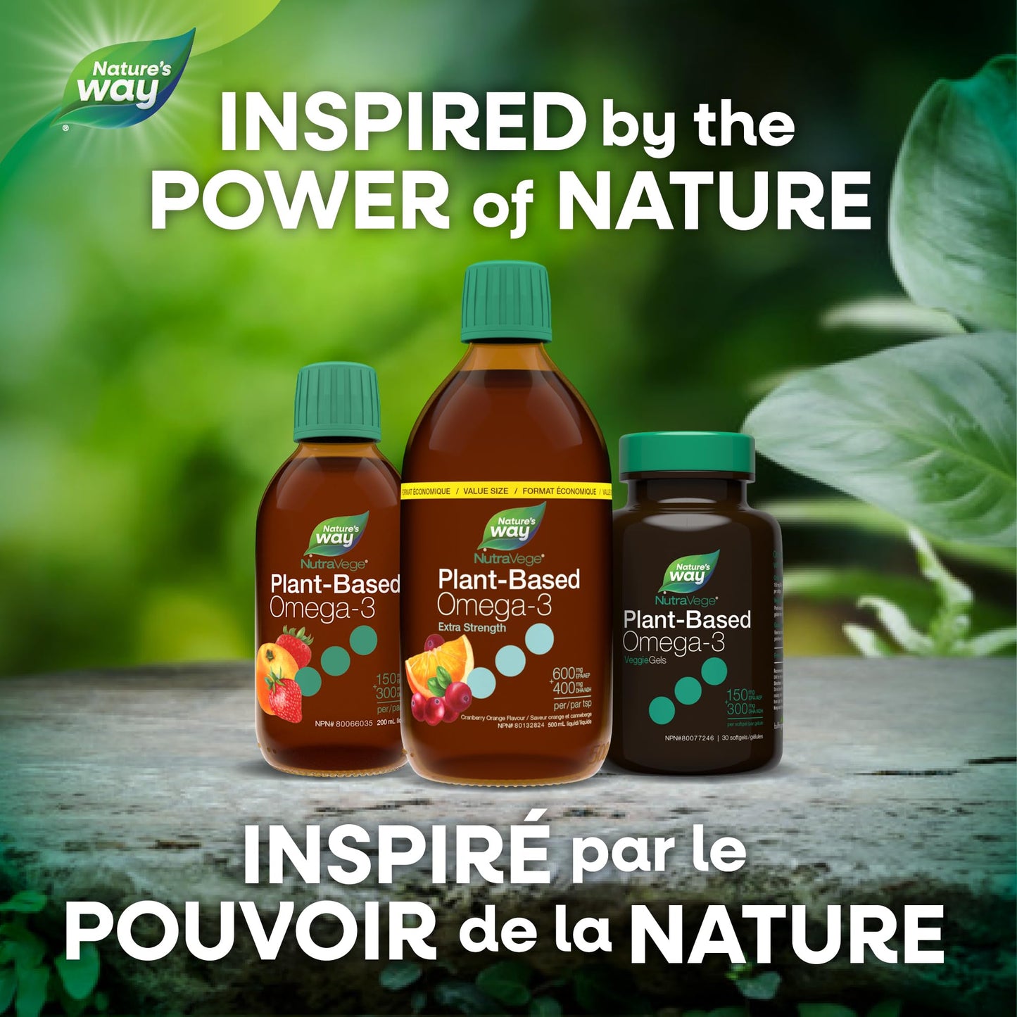 Nature's Way NutraVege Plant-based Omega-3 Supplement, Extra Strength Formula, Vegetarian, EPA + DHA from Algal Oil, Vegan, Cranberry Orange Flavour, 500 mL Liquid, Value Size Nature's Way