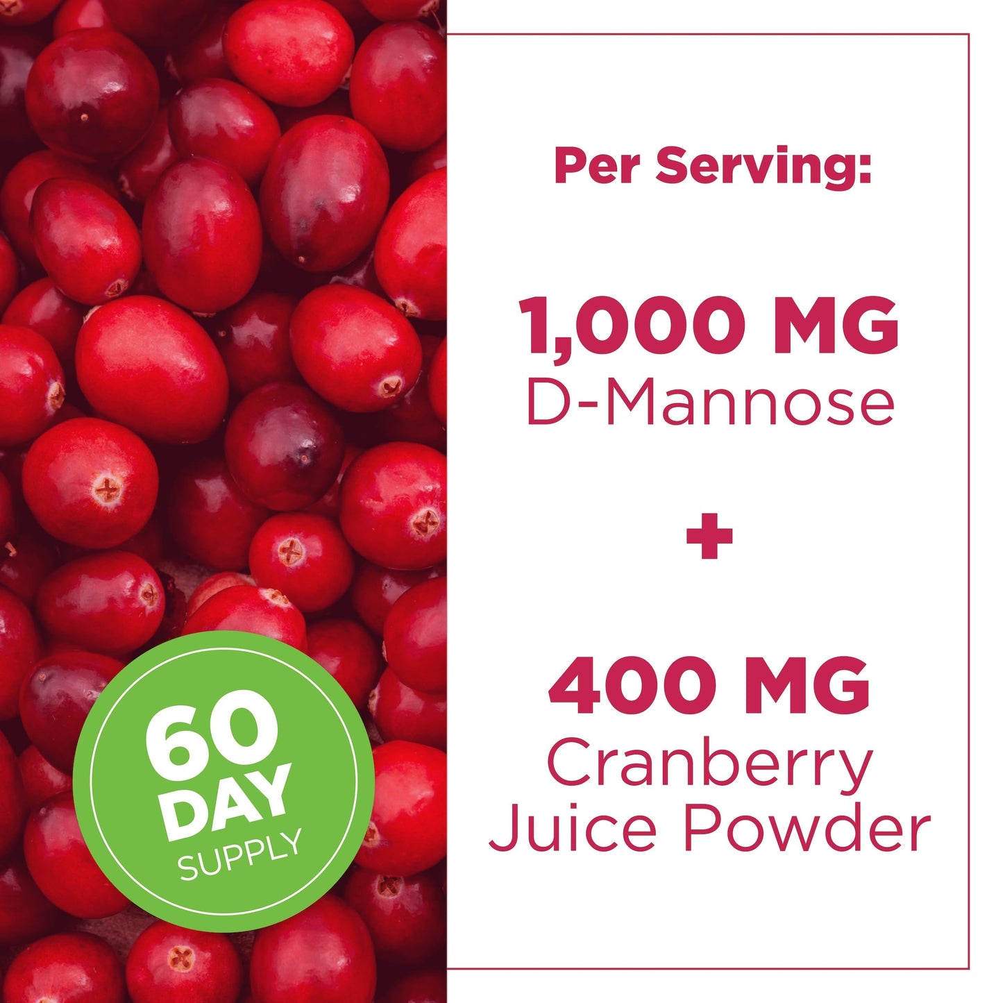 PlantVital D-Mannose Capsules - Made in Canada - 1000mg Daily Dose (2 Capsules) - Cranberry Pills for UTI Support & Bladder Health – DMannose and Cranberry Supplement - 120 Count, 2-Month Supply - Available at All In One Marketplace Canada