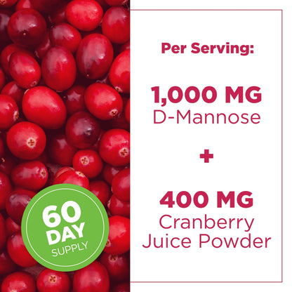 PlantVital D-Mannose Capsules - Made in Canada - 1000mg Daily Dose (2 Capsules) - Cranberry Pills for UTI Support & Bladder Health – DMannose and Cranberry Supplement - 120 Count, 2-Month Supply - Available at All In One Marketplace Canada
