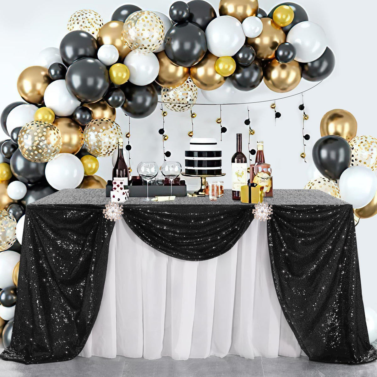 B-Cool 60x102-inch Black Sequin Table Linens Halloween Tablecloth Seamless Glitter Tablecloth Wedding Sequin Tablecloth