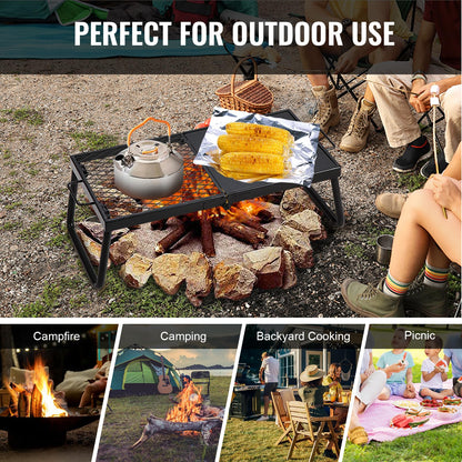 VEVOR Folding Campfire Grill, Heavy Duty Steel Mesh Grate, 22.4" Portable Camping Grates Over Fire Pit, Camp Fire Cooking Equipment with Legs Carrying Bag, Grilling Rack for Outdoor Open Flame Cooking VEVOR