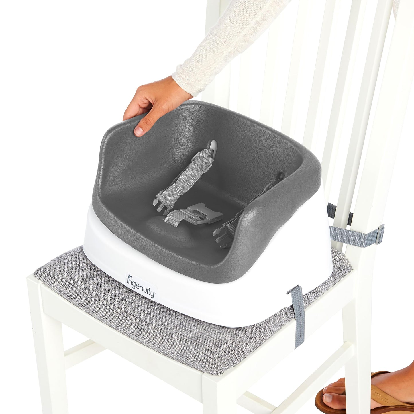 Ingenuity SmartClean Toddler Booster Seat for Kitchen Chair – Lightweight for on-the-go, Easy-Clean, 3-Point Harness Strap – Booster Seat for Dining Table, Slate - Available at All In One Marketplace Canada