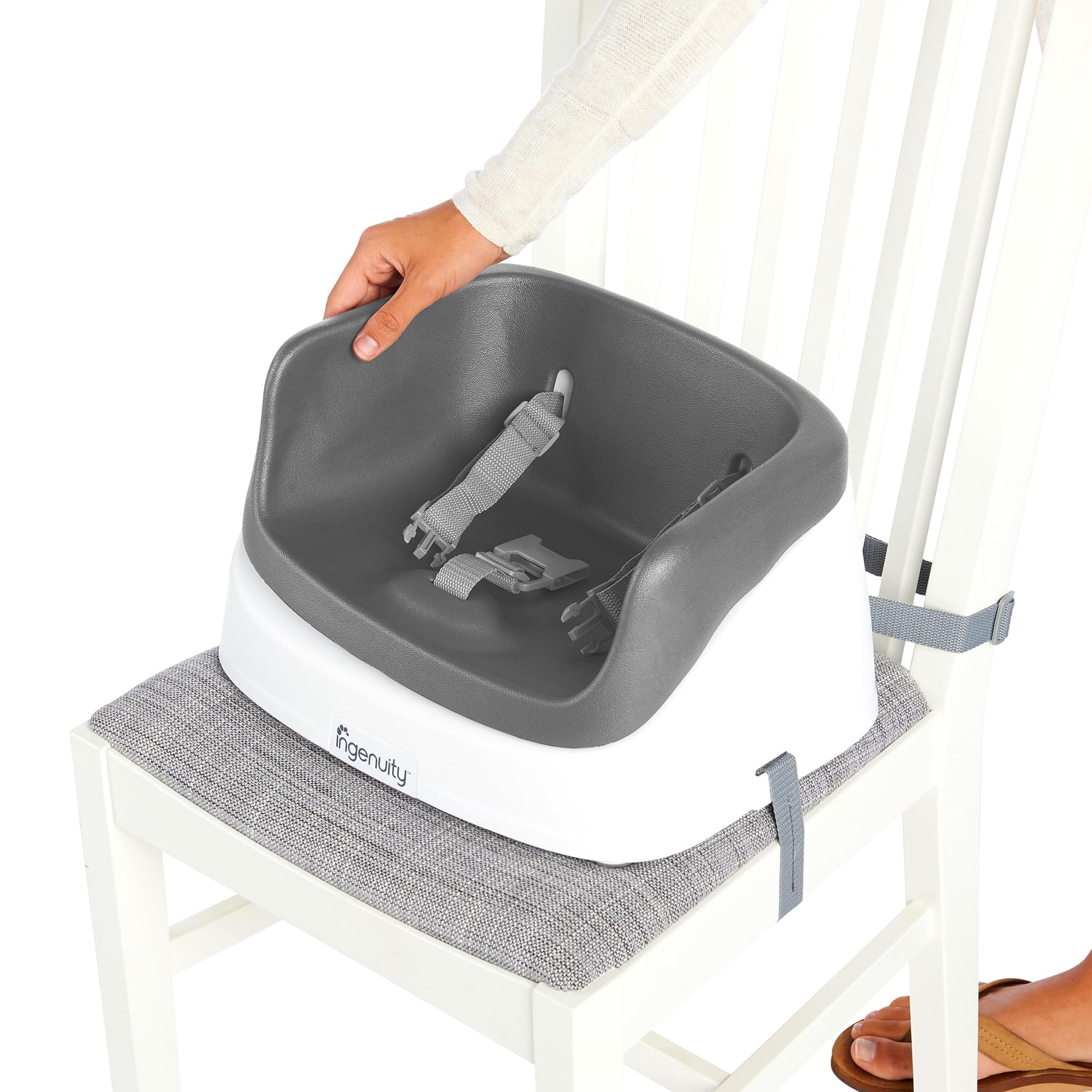 Ingenuity SmartClean Toddler Booster Seat for Kitchen Chair – Lightweight for on-the-go, Easy-Clean, 3-Point Harness Strap – Booster Seat for Dining Table, Slate - Available at All In One Marketplace Canada