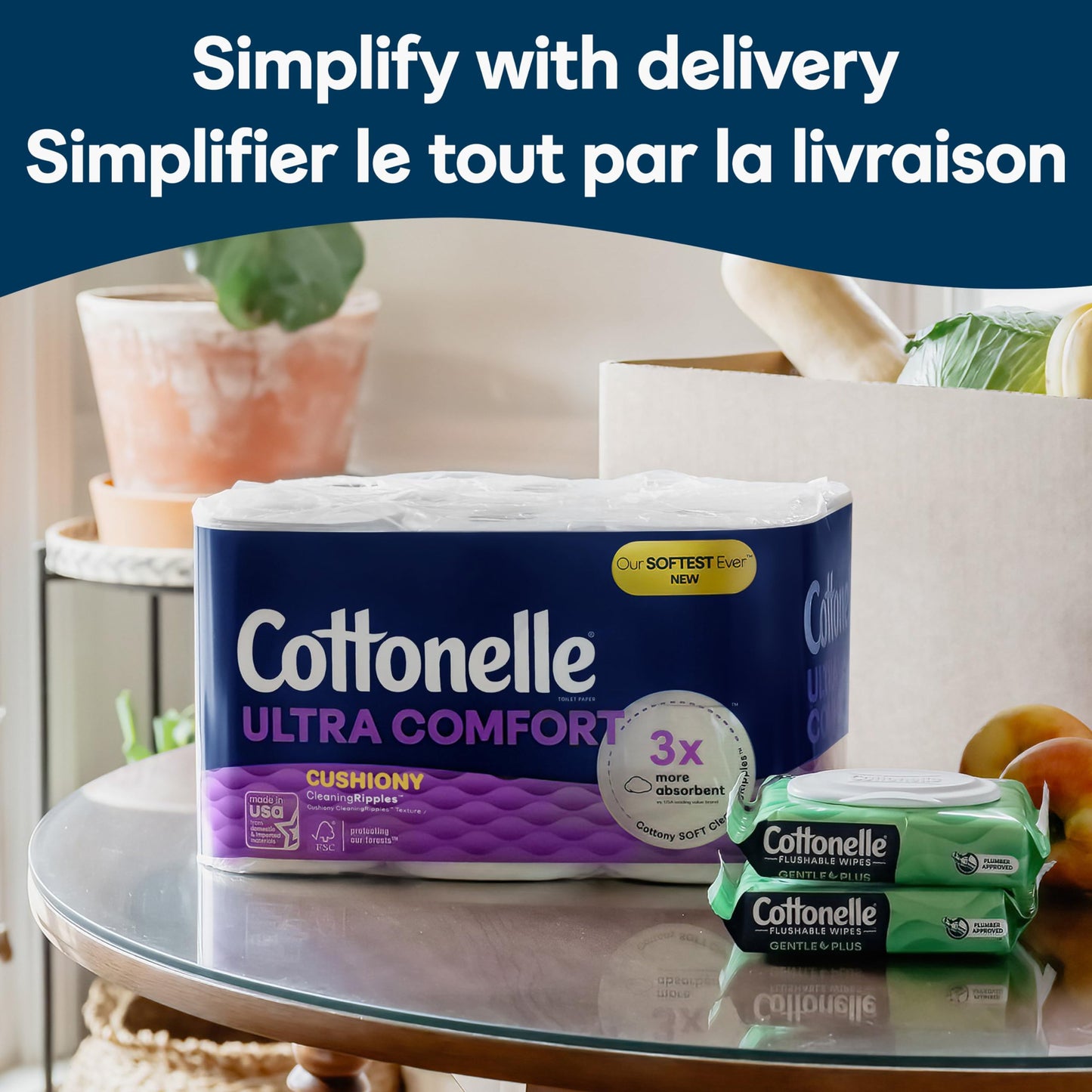 Cottonelle Toilet Paper, 24 Family Mega Rolls = 108 Regular Rolls (4 Packs of 6), Ultra Soft (Formerly Ultra Comfort), Soft Bathroom Tissue, 296 Sheets per Roll, Packaging May Vary - Available at All In One Marketplace Canada